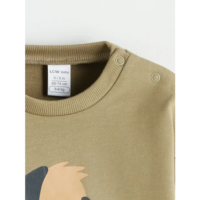 LCW baby Haki Baskılı Erkek Bebek Sweatshirt ve Eşofman Alt 2li