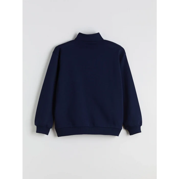 XSIDE Lacivert Dik Yaka Baskılı Oversize Kadın Kalın Sweatshirt