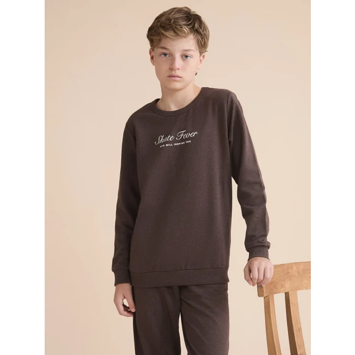 LCW Kids Kahverengi Bisiklet Yaka Erkek Çocuk Sweatshirt