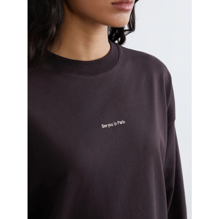 LCW Modest Kahverengi Paris Nakışlı Kadın Sweatshirt Tunik