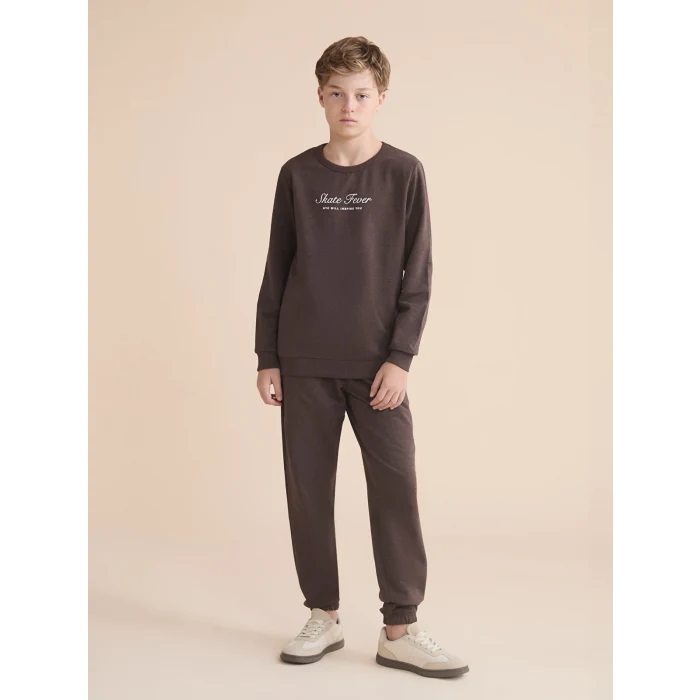 LCW Kids Kahverengi Bisiklet Yaka Erkek Çocuk Sweatshirt