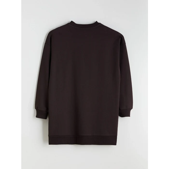 LCW Modest Kahverengi Paris Nakışlı Kadın Sweatshirt Tunik