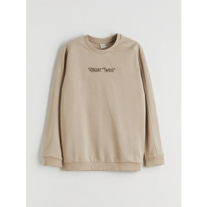 LCW Kids Bej Bisiklet Yaka Erkek Çocuk Sweatshirt