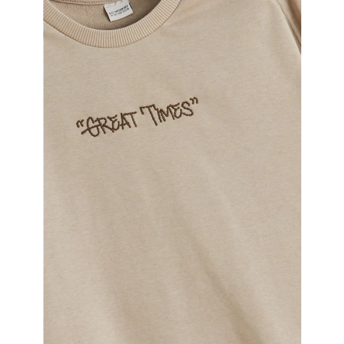 LCW Kids Bej Bisiklet Yaka Erkek Çocuk Sweatshirt