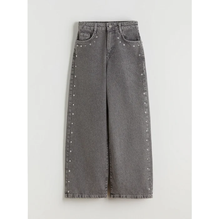 LCW Kids Gri Wideleg Kız Çocuk Jean Pantolon