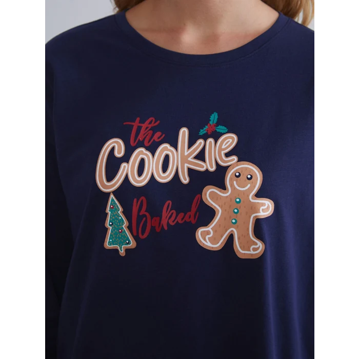 LCW DREAM Lacivert Kurabiye Adam Baskılı Kadın Pijama Takımı