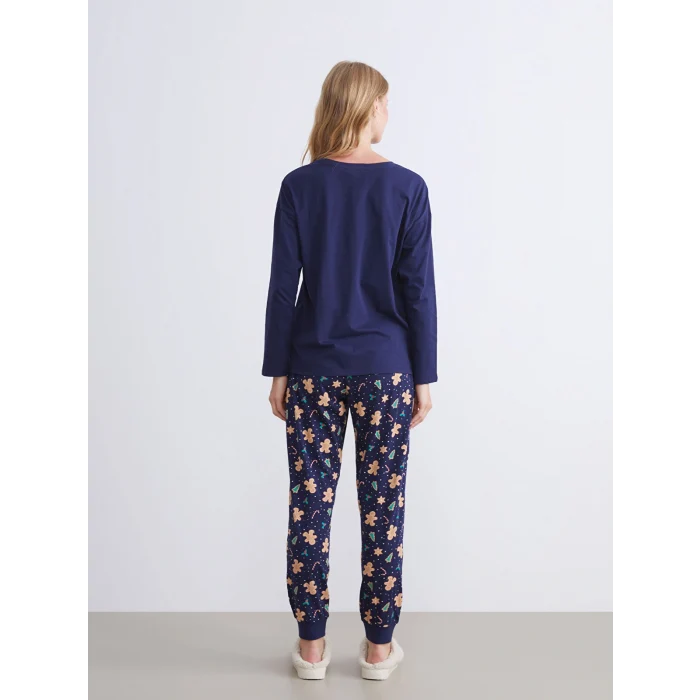 LCW DREAM Lacivert Kurabiye Adam Baskılı Kadın Pijama Takımı