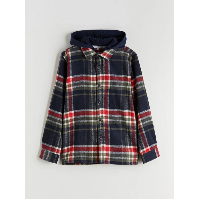 LCW Kids Lacivert Kapüşonlu Ekose Erkek Çocuk Gömlek