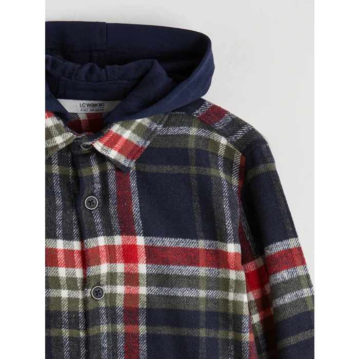 LCW Kids Lacivert Kapüşonlu Ekose Erkek Çocuk Gömlek