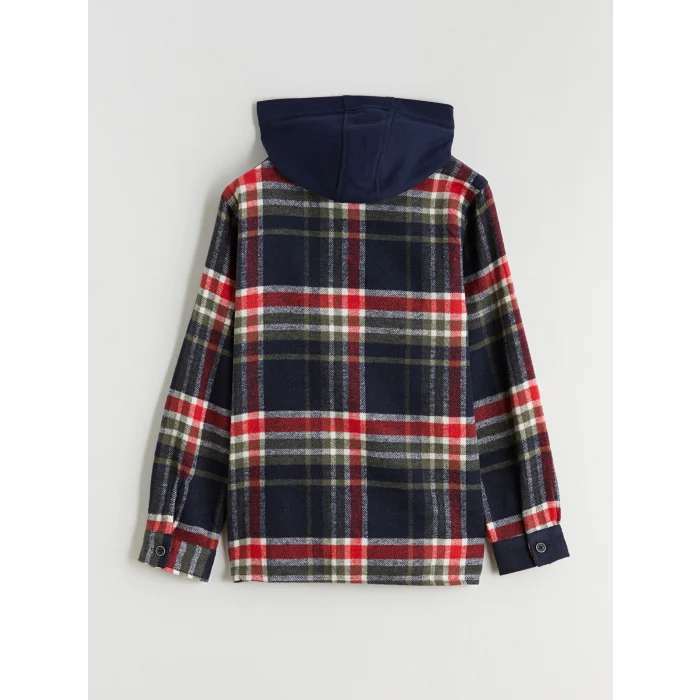 LCW Kids Lacivert Kapüşonlu Ekose Erkek Çocuk Gömlek