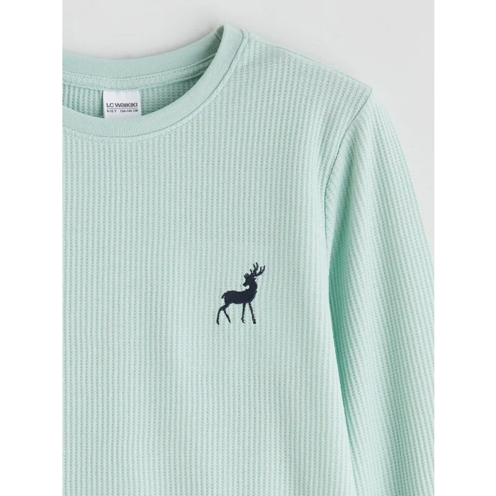 LCW Kids Yeşil Baskılı Waffle Erkek Çocuk Pijama Takımı