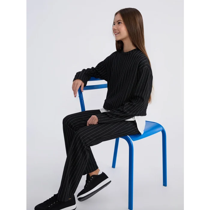 LCW Kids Siyah Bisiklet Yaka Kız Çocuk Sweatshirt ve Pantolon