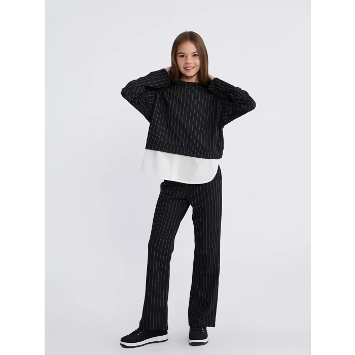 LCW Kids Siyah Bisiklet Yaka Kız Çocuk Sweatshirt ve Pantolon