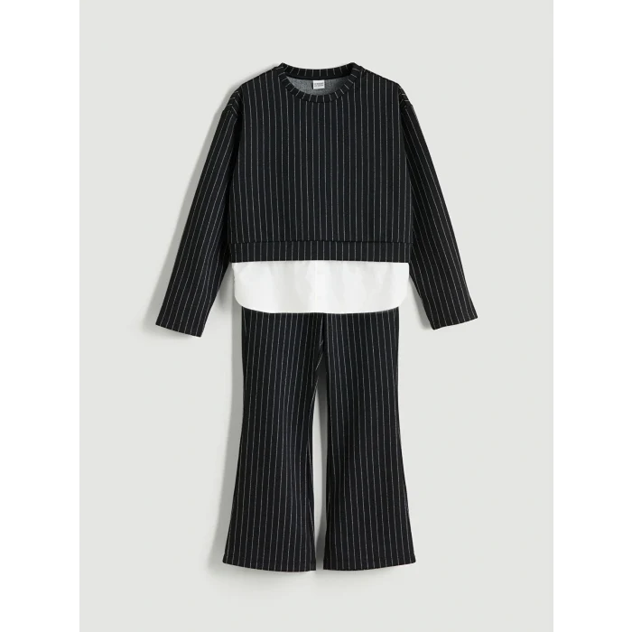 LCW Kids Siyah Bisiklet Yaka Kız Çocuk Sweatshirt ve Pantolon