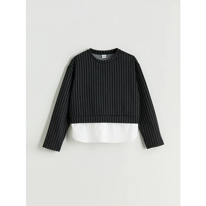 LCW Kids Siyah Bisiklet Yaka Kız Çocuk Sweatshirt ve Pantolon