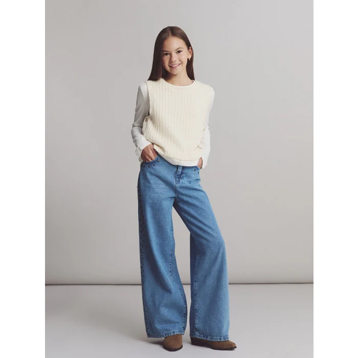 LCW Kids Mavi Wideleg Kız Çocuk Jean Pantolon