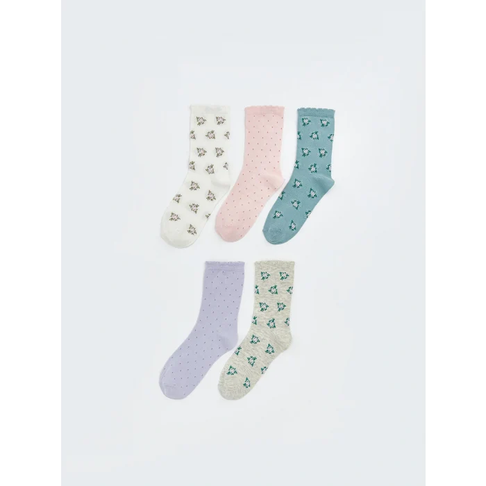 LCW DREAM Ekru Desenli Kadın Soket Çorap 5li