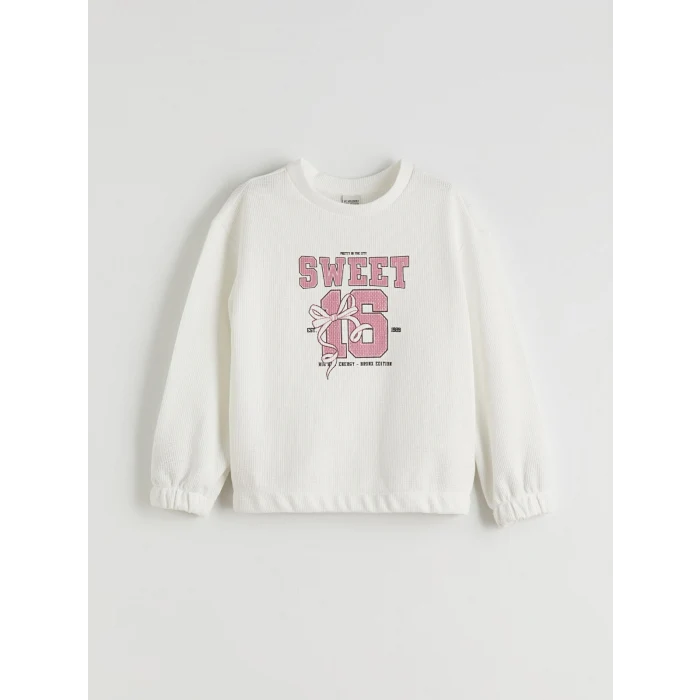 LCW Kids Ekru Bisiklet Yaka Kız Çocuk Sweatshirt