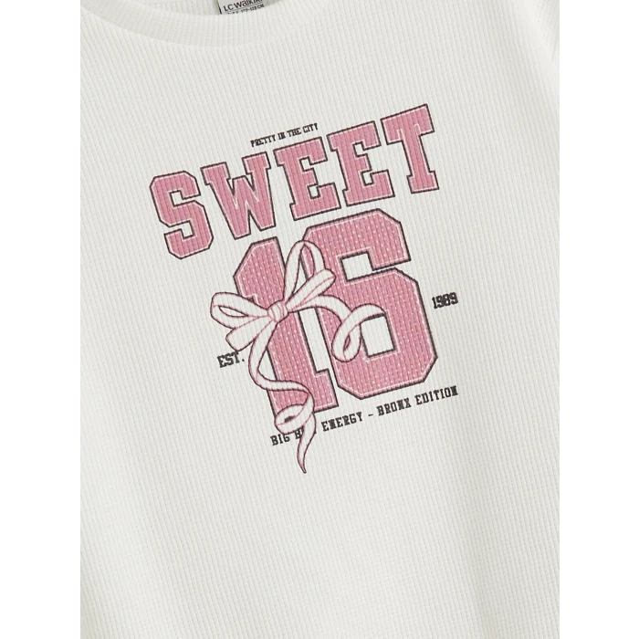 LCW Kids Ekru Bisiklet Yaka Kız Çocuk Sweatshirt