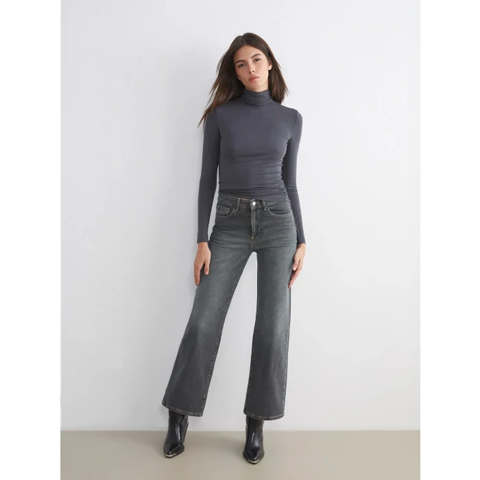 LCW Jeans Gri Wideleg Kadın Jean Pantolon