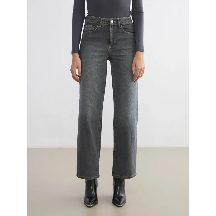 LCW Jeans Gri Wideleg Kadın Jean Pantolon