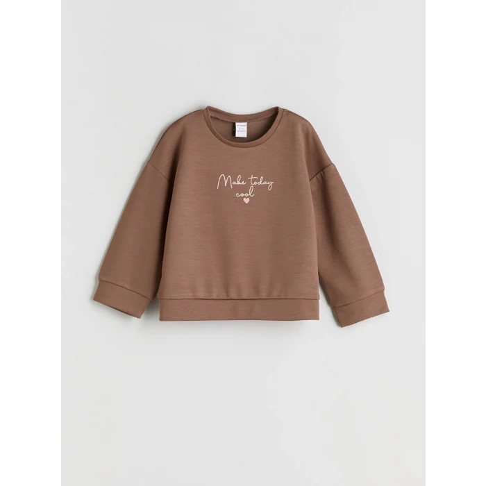 LCW Kids Kahverengi Bisiklet Yaka Kız Çocuk Sweatshirt ve Eşofman Altı