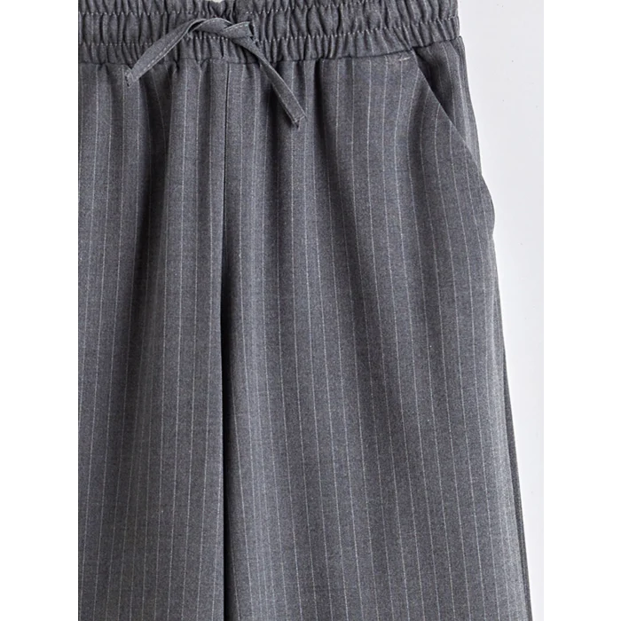 LCW Kids Gri Beli Lastikli Çizgili Kız Çocuk Pantolon