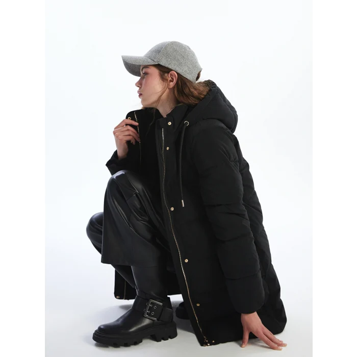 XSIDE Siyah Kapüşonlu Kadın Şişme Mont