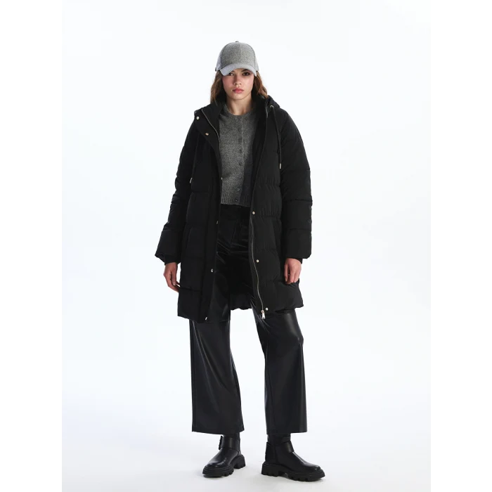 XSIDE Siyah Kapüşonlu Kadın Şişme Mont