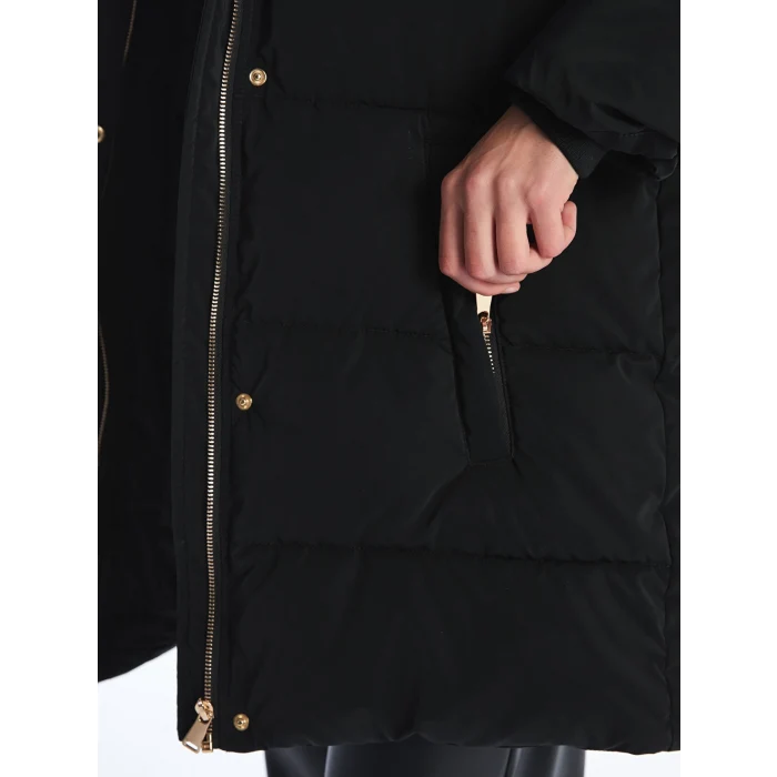 XSIDE Siyah Kapüşonlu Kadın Şişme Mont