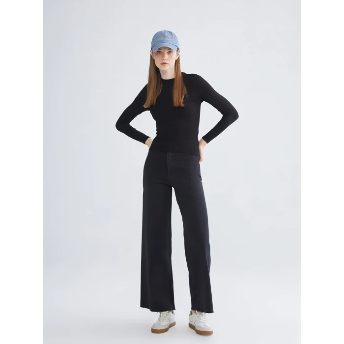 LCW Jeans Siyah Wideleg Kadın Jean Pantolon