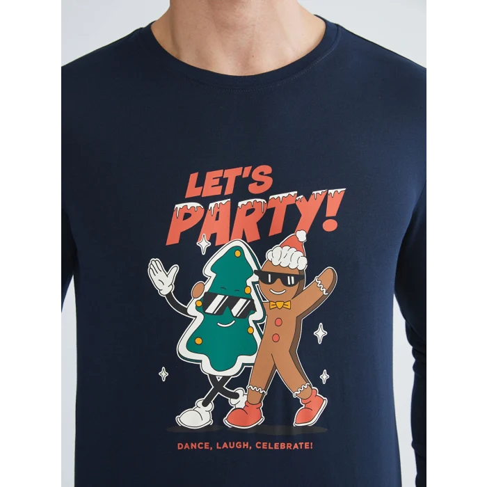 LC WAIKIKI Lacivert Standart Kalıp Yılbaşı Temalı Erkek Pijama Takımı