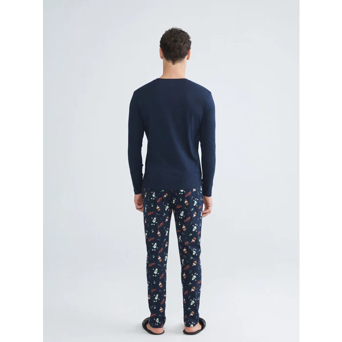 LC WAIKIKI Lacivert Standart Kalıp Yılbaşı Temalı Erkek Pijama Takımı