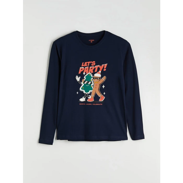 LC WAIKIKI Lacivert Standart Kalıp Yılbaşı Temalı Erkek Pijama Takımı