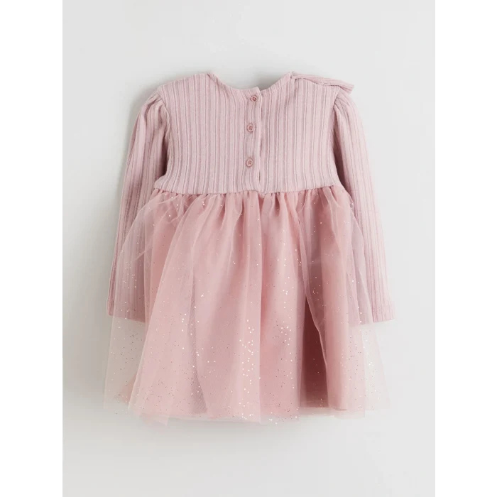 LCW baby Pembe Bisiklet Yaka Uzun Kollu Kız Bebek Elbise