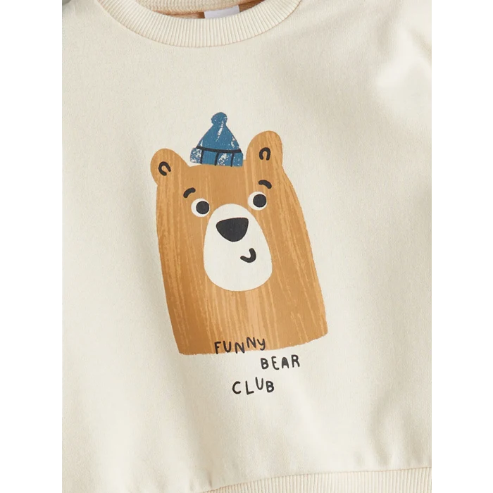 LCW baby Bej Ayı Baskılı Erkek Bebek Eşofman Takımı