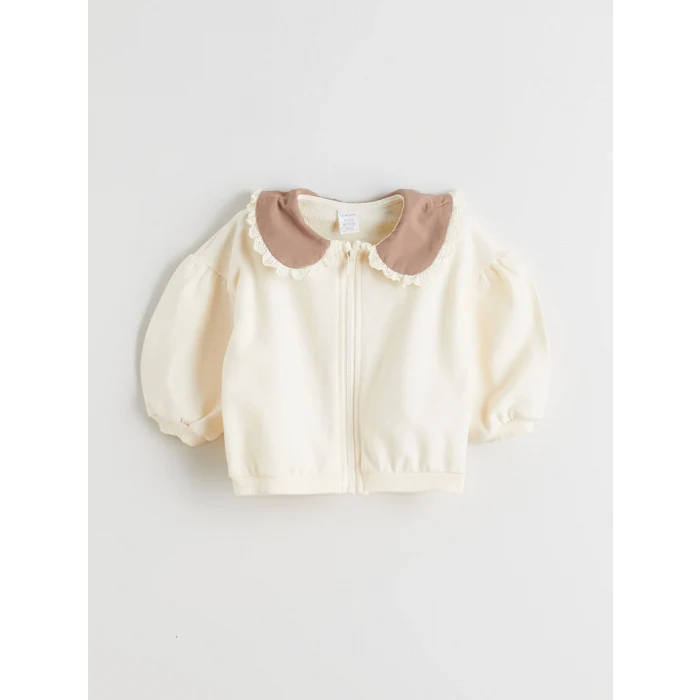 LCW baby Ekru Bebe Yaka Kız Bebek Hırka ve Pantolon