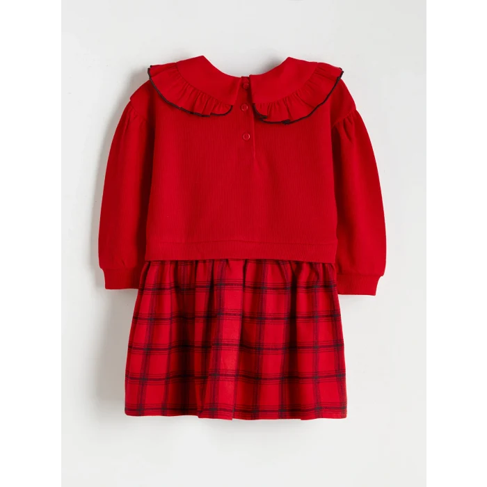 LCW Kids Kırmızı Ekose Desenli Kız Çocuk Elbise