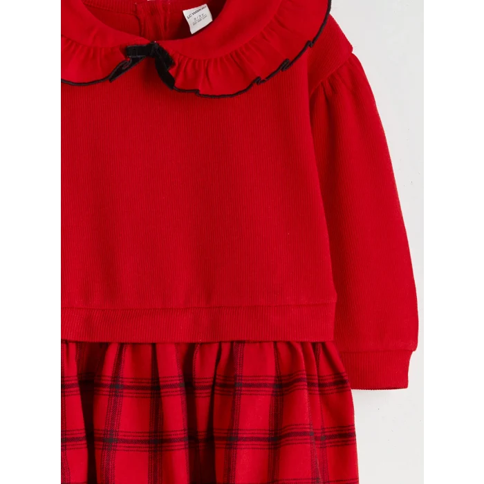 LCW Kids Kırmızı Ekose Desenli Kız Çocuk Elbise