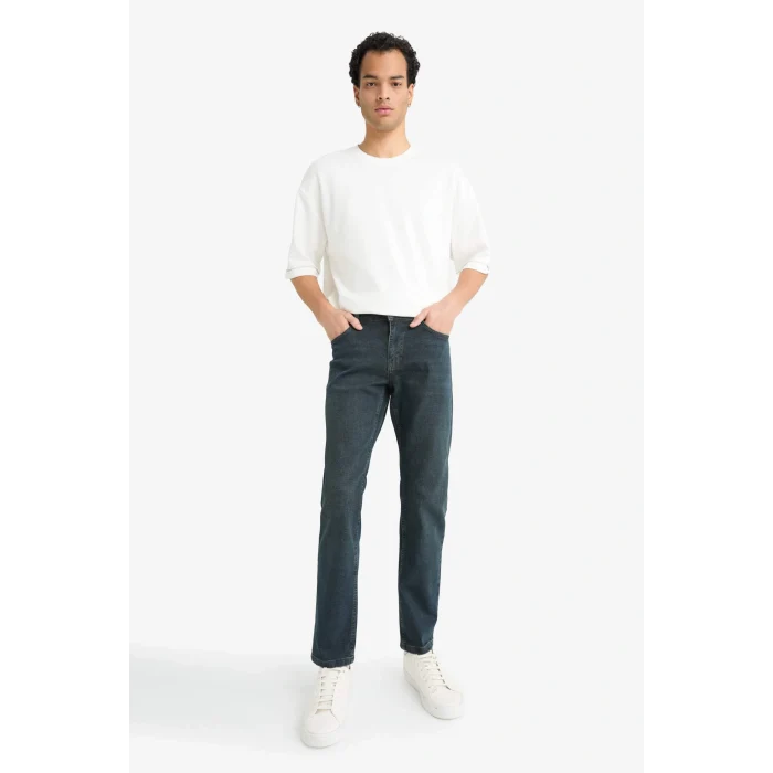 Defacto G1266AXNM83 İndigo Pedro Slim Fit Dar Kalıp Normal Bel Dar Paça Jean Pantolon