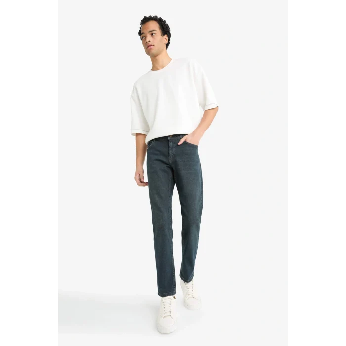 Defacto G1266AXNM83 İndigo Pedro Slim Fit Dar Kalıp Normal Bel Dar Paça Jean Pantolon