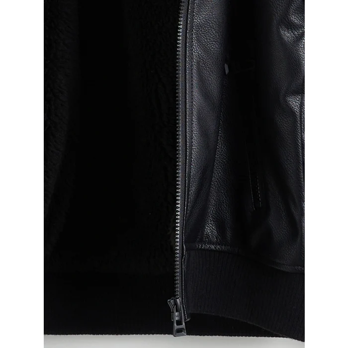 LCW Kids Siyah Kürk Yaka Deri Görünümlü Erkek Çocuk Mont