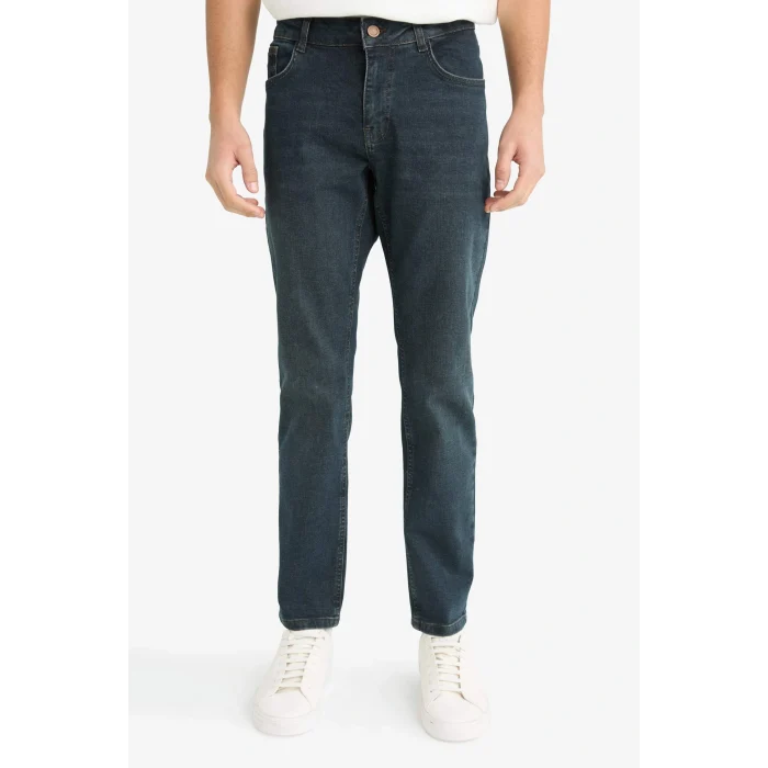 Defacto G1266AXNM83 İndigo Pedro Slim Fit Dar Kalıp Normal Bel Dar Paça Jean Pantolon