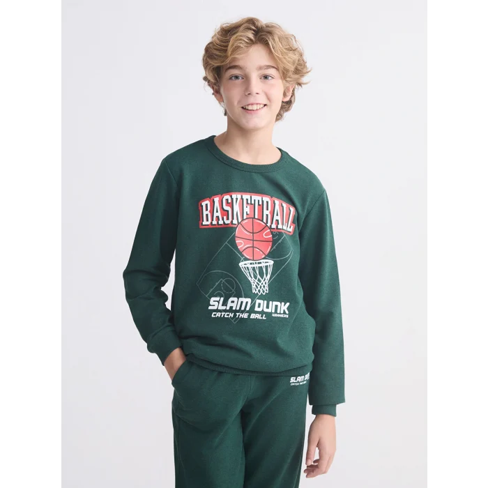 LCW Kids Yeşil Bisiklet Yaka Erkek Çocuk Sweatshirt