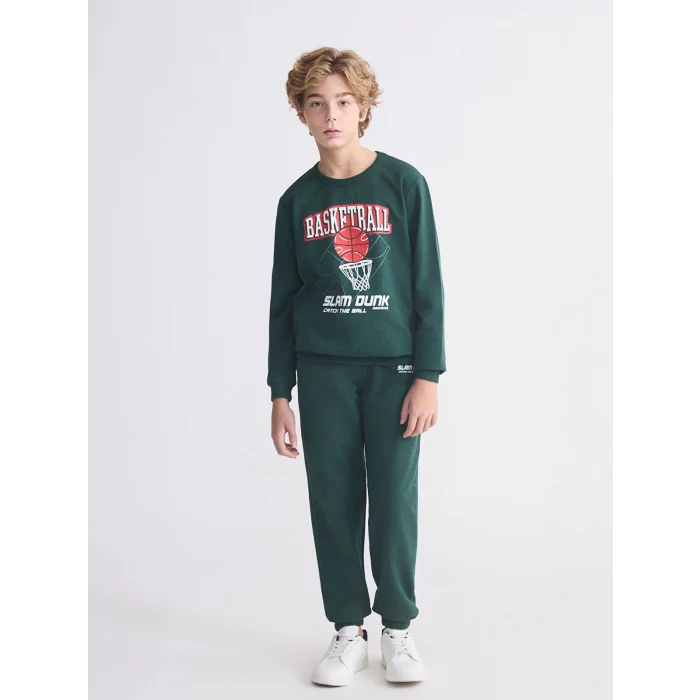 LCW Kids Yeşil Bisiklet Yaka Erkek Çocuk Sweatshirt
