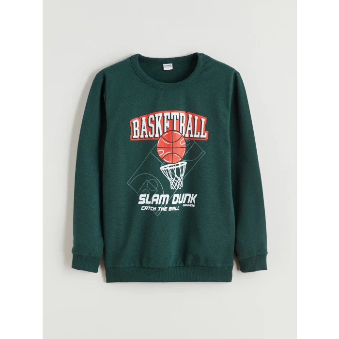 LCW Kids Yeşil Bisiklet Yaka Erkek Çocuk Sweatshirt