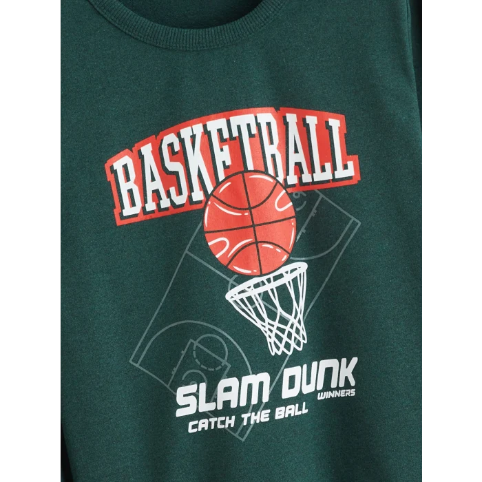 LCW Kids Yeşil Bisiklet Yaka Erkek Çocuk Sweatshirt