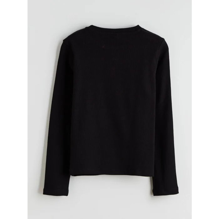 LCW Kids Siyah Bisiklet Yaka Fiyonk Detaylı Kız Çocuk Tişört