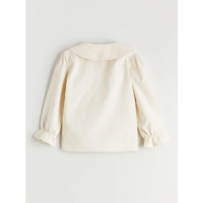 LCW Kids Ekru Bebe Yaka Çiçekli Kadife Kız Çocuk Gömlek