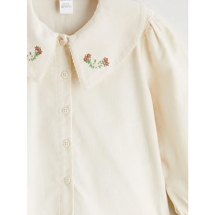 LCW Kids Ekru Bebe Yaka Çiçekli Kadife Kız Çocuk Gömlek